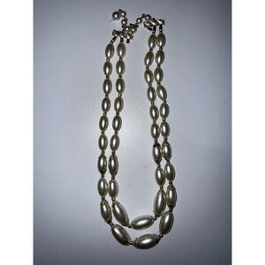Vintage 2 Strand Faux Pearl Rhinestone Necklace Japan READ
